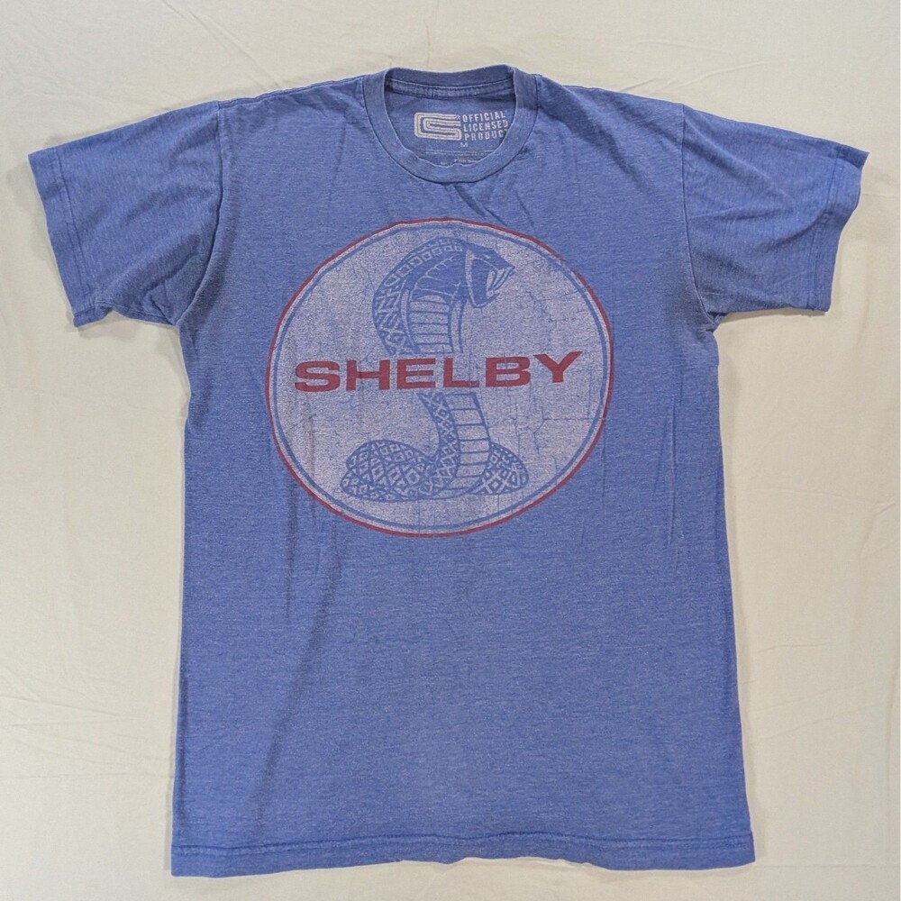 Shelby Cobra Shirt Mens Medium Blue Crew Neck Short Sleeve Graphic Stretch